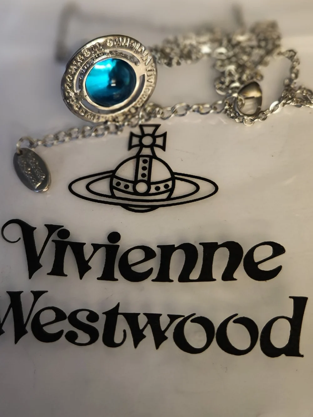 Vivienne Westwood Silver Pendant Necklace with Turquoise Blue Orb - Picture 3 of 7